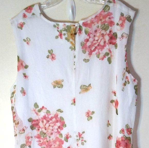 WOMEN'S PLUS SIZE 22 WHITE FLORAL DRESS SHEER SHELL FULLY LINED SLEVLES EN FOCUS - Picture 11 of 12